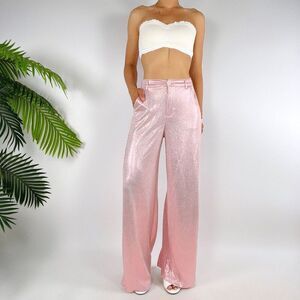 Vintage Y2K Shimmering Pink Barbiecore Club High Waisted Wide-Leg Trousers / S